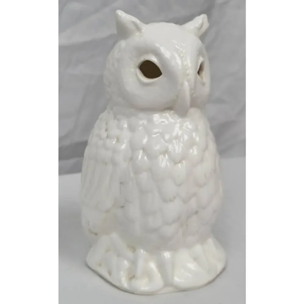 White Ceramic Pottery Owl Candle Holder From Phillipines